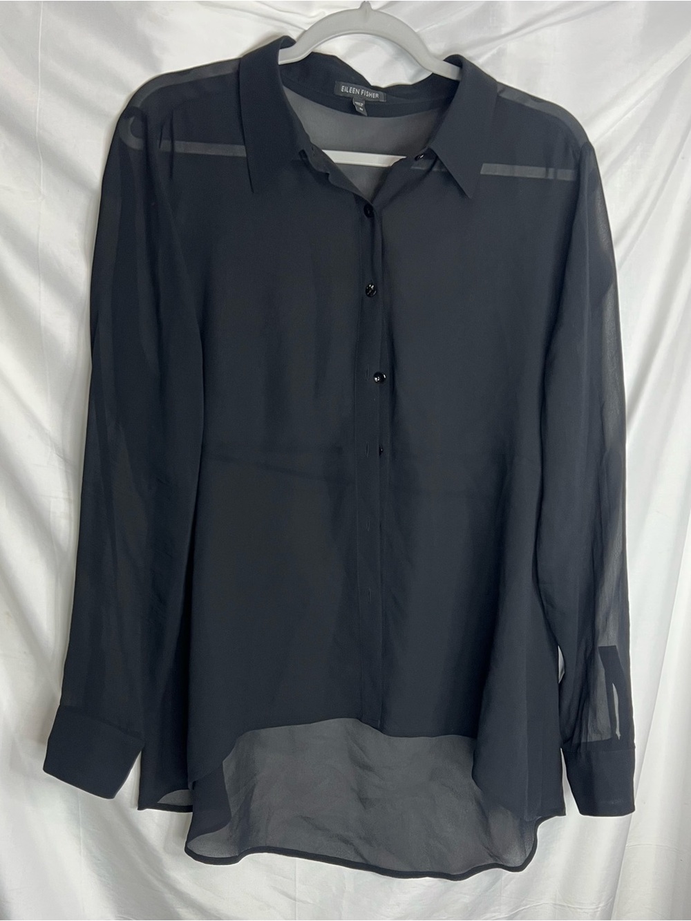 Eileen Fisher Black Sheer Button-Down Blouse